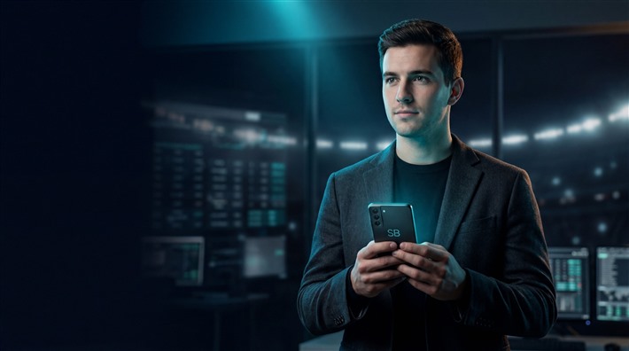 Muž drží mobilní telefon s sportovními sázkami